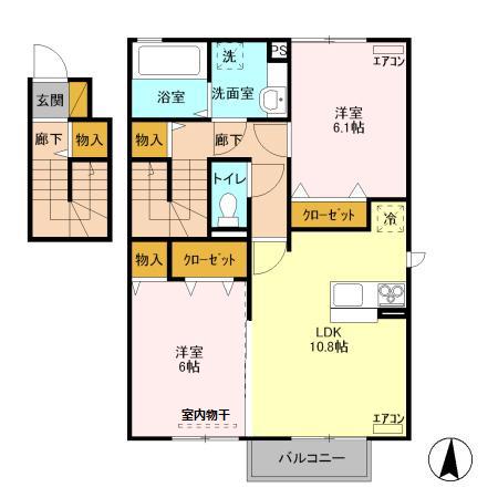 ヴィクトワール常総AB・B201号室の間取り