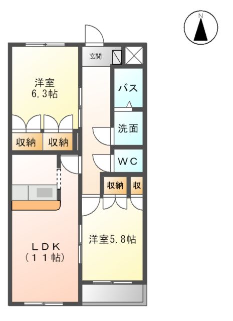 薗ケ谷の完工年月(2008年8月)築の賃貸アパートの間取り