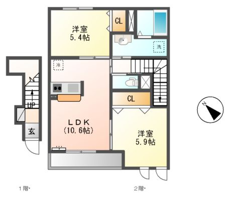 大字中新田の完工年月（2014年12月）築の賃貸アパートの間取り