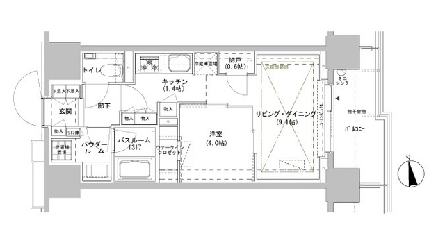 パークスフィア牛込神楽坂・509号室の間取り