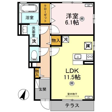 WestガーデンFukuchi Bの間取り