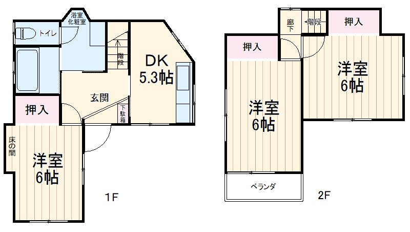 北柏宿連寺貸家の間取り