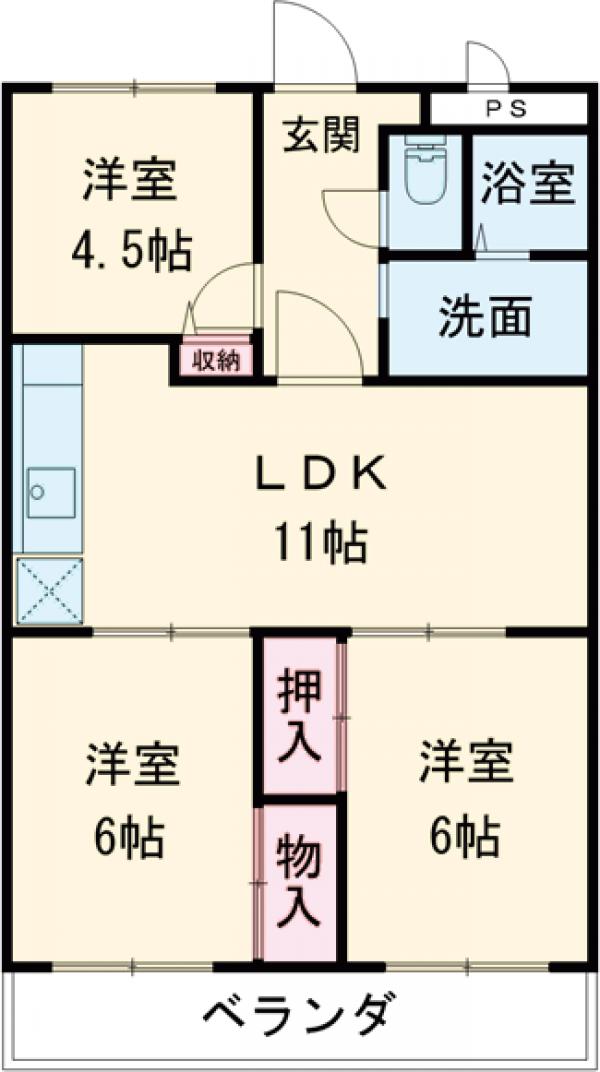 三向ハイツNo.5の間取り