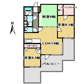 西野川の完工年月(2000年8月)築の賃貸マンションの間取り