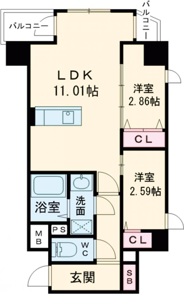 MODERN PALAZZO西新PREMIERの間取り