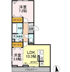 オーヴェスト深大寺・103号室の間取り
