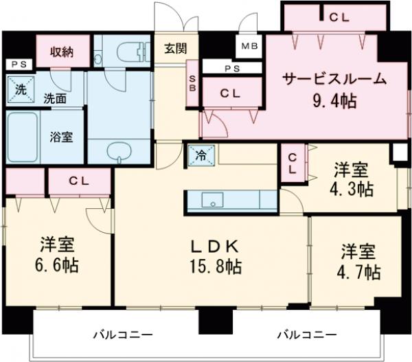 新大橋の完工年月（2023年5月）築の賃貸マンションの間取り