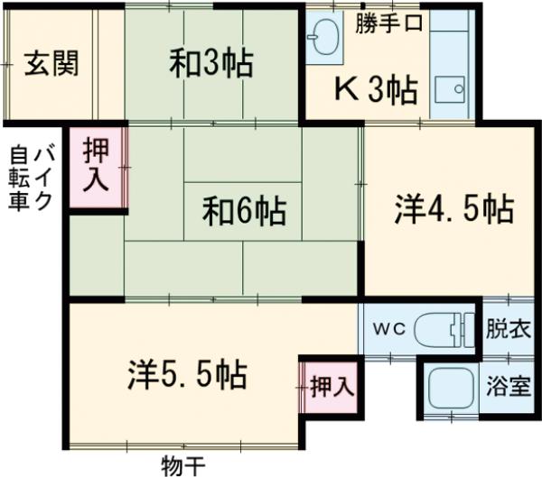 太秦井戸ヶ尻町貸家の間取り