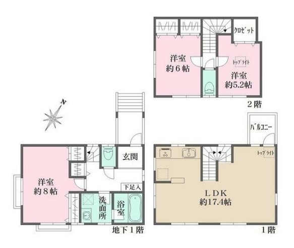 目黒区上目黒２丁目戸建・1号室の間取り