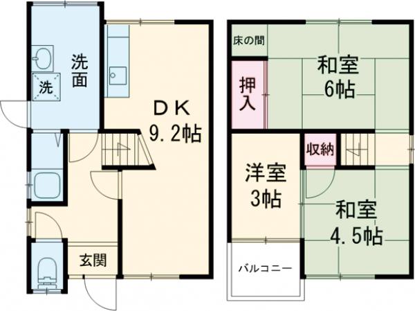 岸和田市極楽寺町貸家の間取り