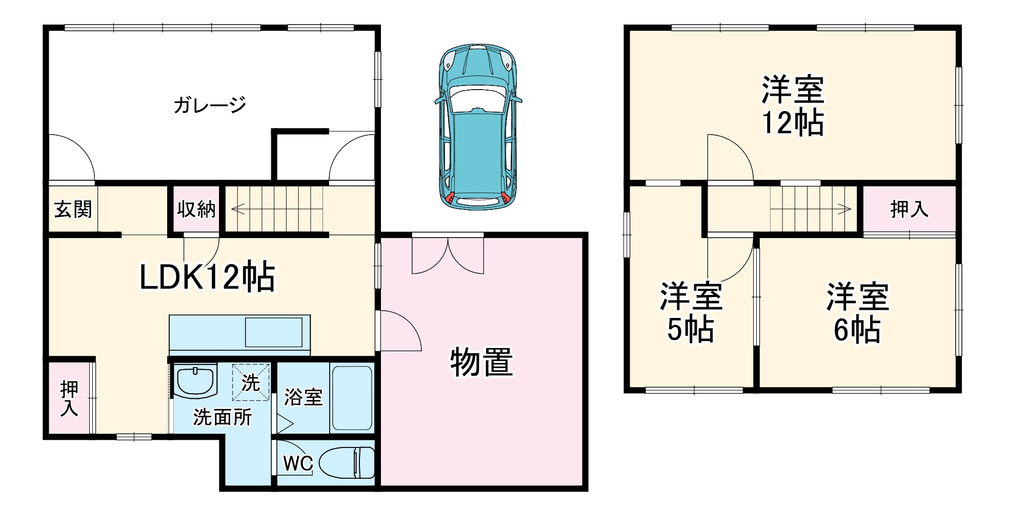 バイクガレージ付戸建賃貸の間取り
