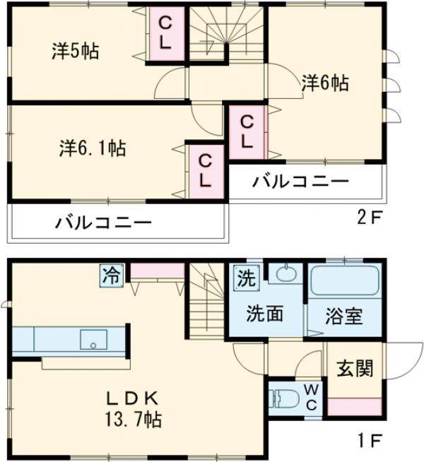 小川町1丁目戸建賃貸住宅の間取り