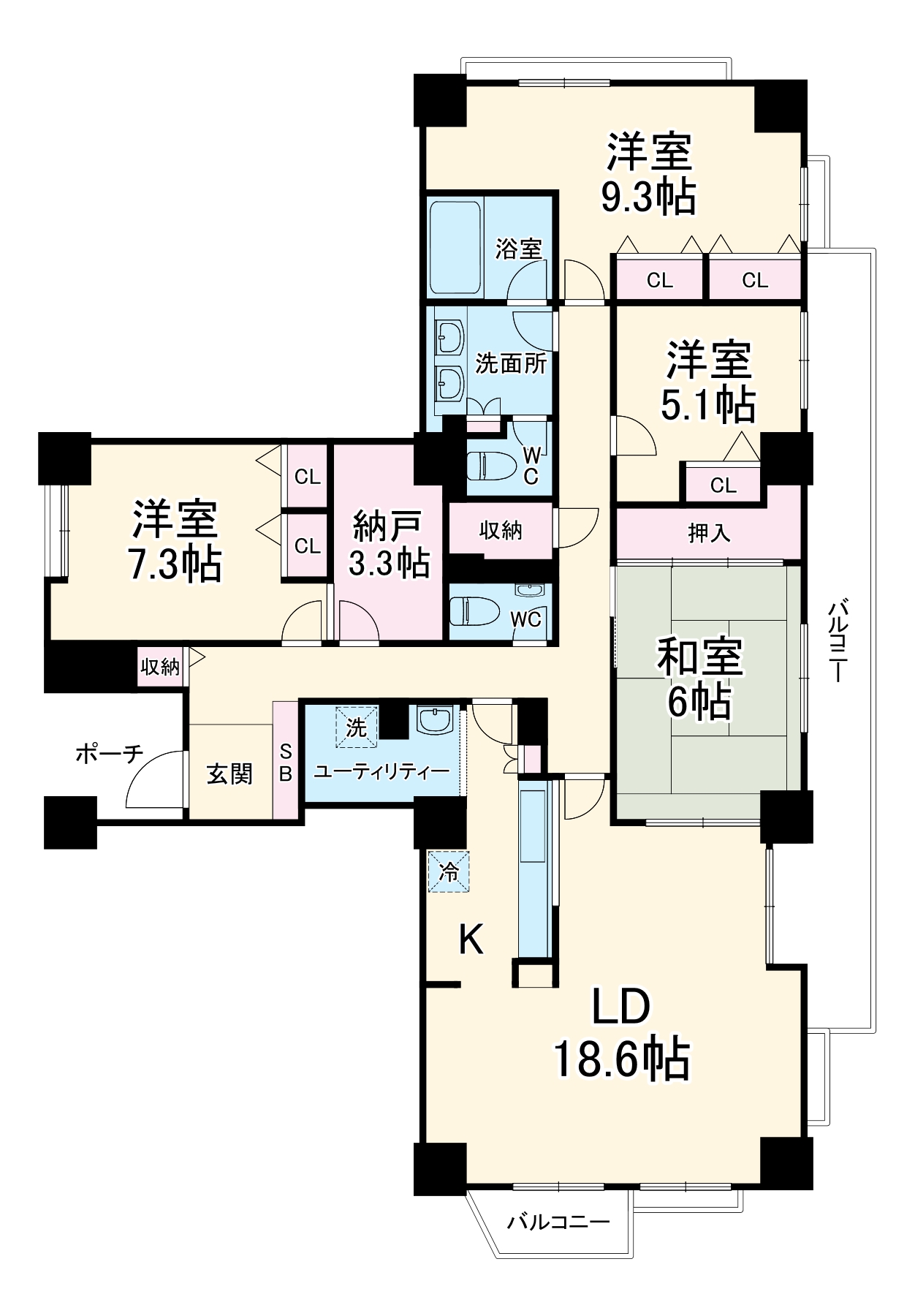 スカイプラザ・ユーカリが丘 サウスタワーの間取り