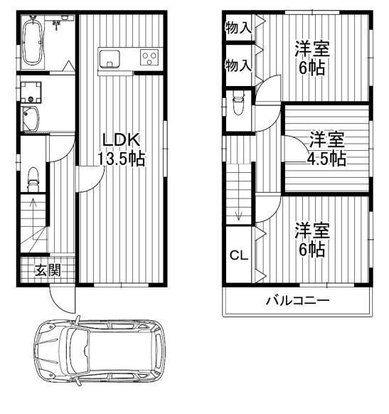 大枝塚原町貸家の間取り