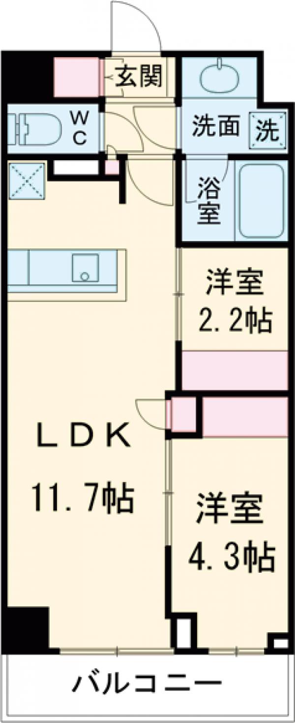 クレヴィアリグゼ西馬込・504号室の間取り