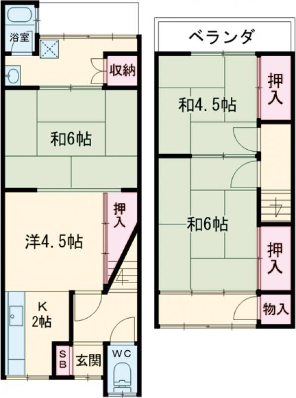 太秦百合ケ本町テラスハウスの間取り