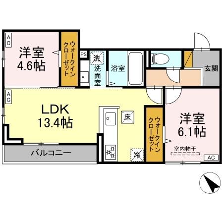 Ｄ－ＲＯＯＭ都賀２丁目ⅡーＢ棟・103号室の間取り