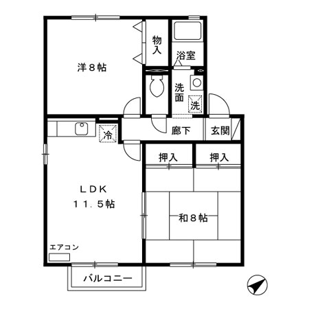 メゾンプレーヌ・A202号室の間取り