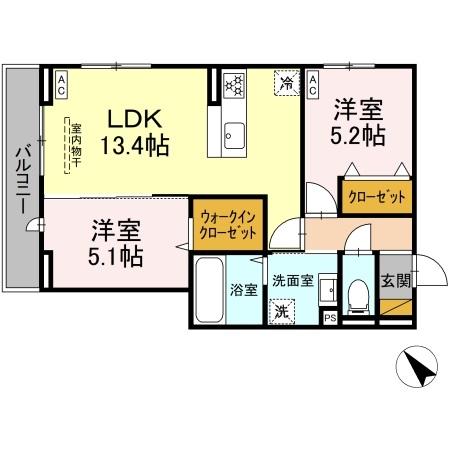 Ｄ－ＲＯＯＭ都賀２丁目ⅡーＢ棟・205号室の間取り