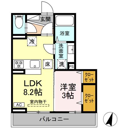 ヴィラクレストⅥ・206号室の間取り