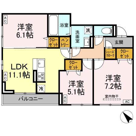 D-ROOM都賀2丁目ⅡーA棟の間取り