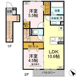 ボヌール欠町・203号室の間取り