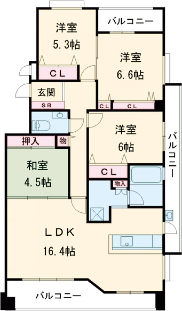 ベンタナヒルズ篠栗5号棟・1306号室の間取り
