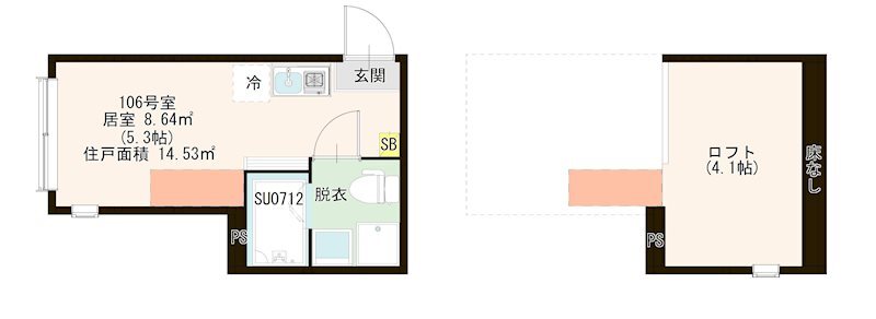 ハーモニーテラス中台・106号室の間取り