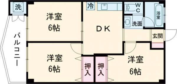 武蔵野中町マンション・303号室の間取り