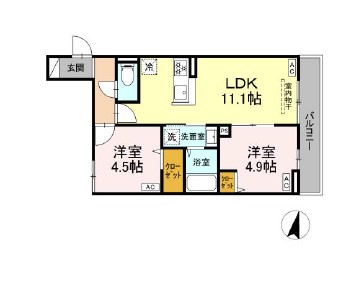 セレスティア若宮・305号室の間取り