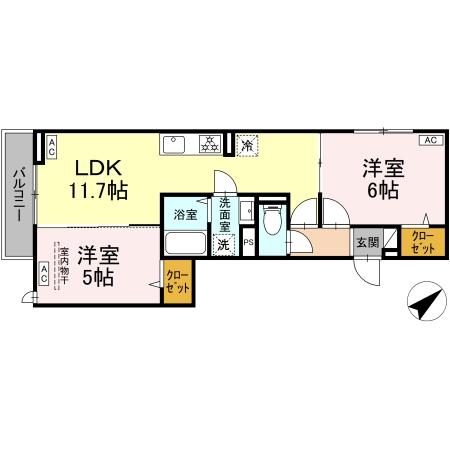 セレスティア弥生町・302号室の間取り