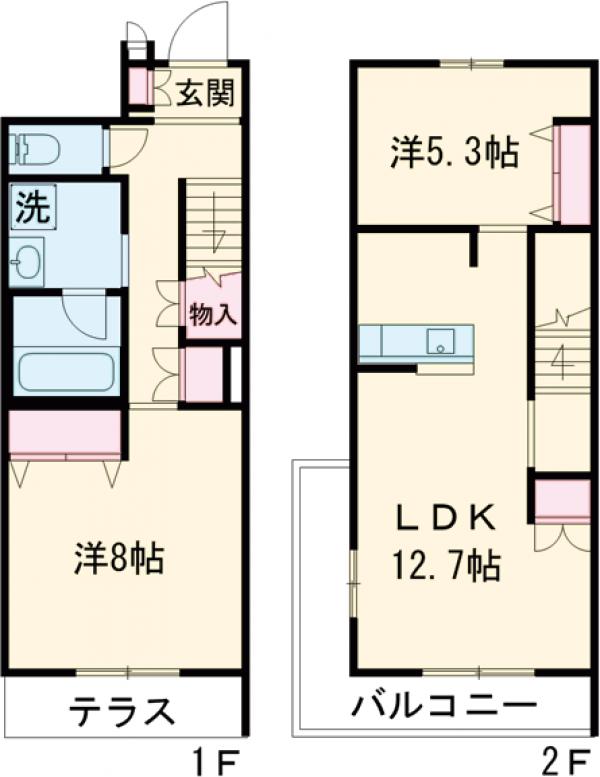 Ｍｉｍｏｓａ　Ｔｅｒｒａｃｅ・102号室の間取り