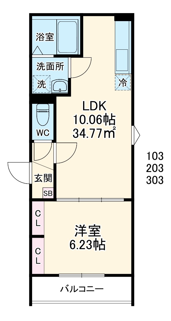 GRADUS若葉Ⅱ（グラドゥスワカバツー）・103号室の間取り