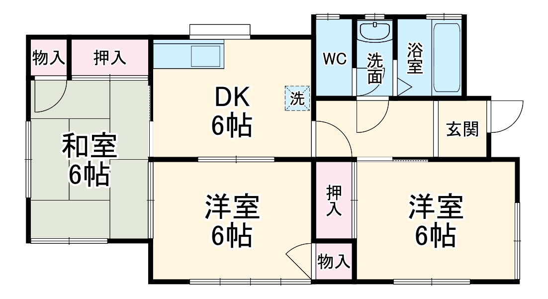 弥?ヶ丘団地鈴?様貸家北東棟・1号室の間取り