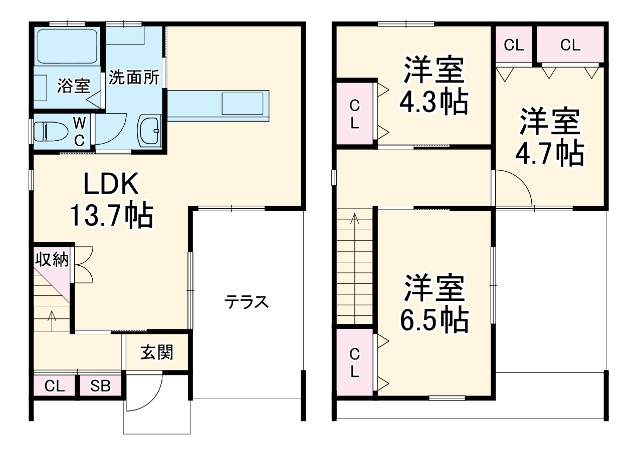 南生実町貸戸建の間取り
