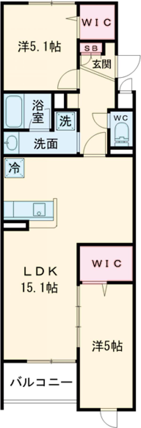 クレベール武蔵砂川・105号室の間取り