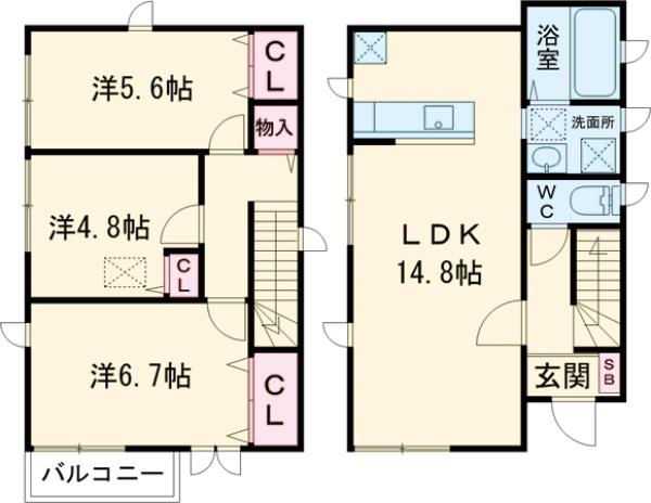 日吉町1丁目貸家A棟・1号室の間取り
