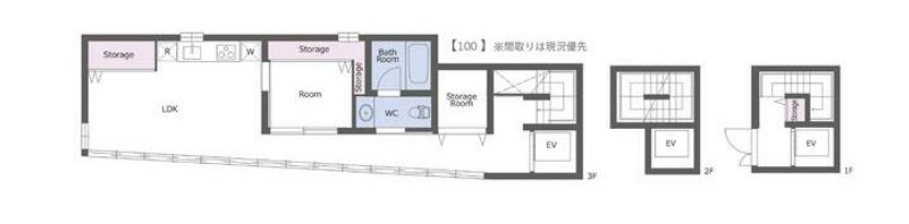 ａ　ｐｌａｃｅ　ｂｙ　Ｗｉｎｅ　Ａｐａｒｔｍｅｎｔ・100号室の間取り