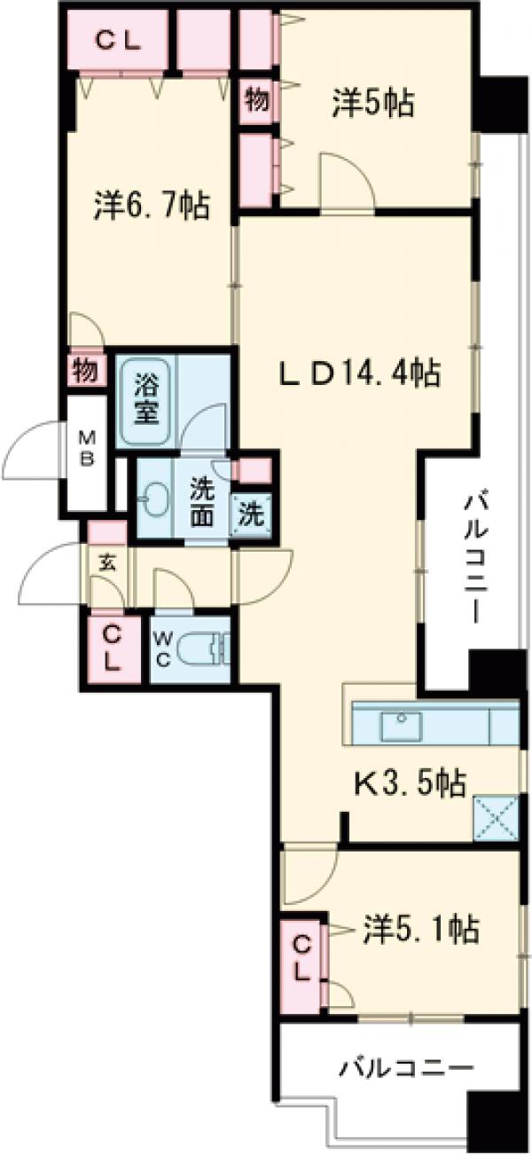 アクタス渡辺通パークシティの間取り