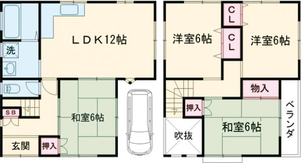 勝竜寺巡り原2-13貸家の間取り