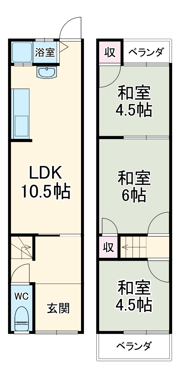 門真市朝日町テラスハウスの間取り