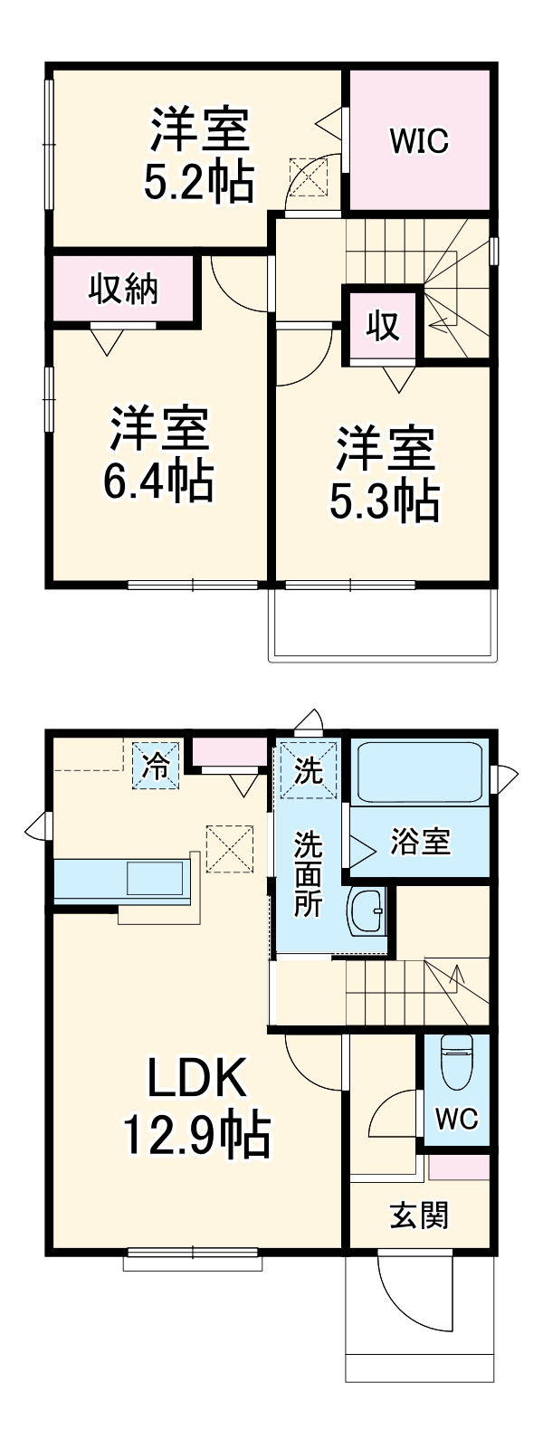 川越的場貸家の間取り