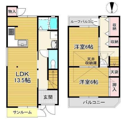 長岡京市滝ノ町貸家の間取り