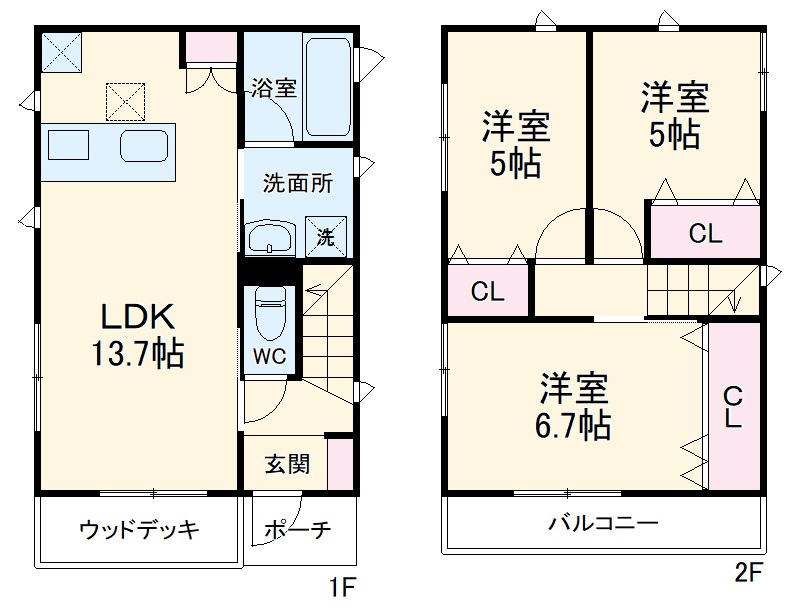 栢山貸家(LILIUM)(リリウム)A棟の間取り