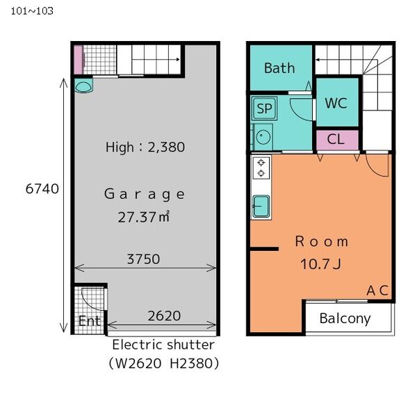 Garage Villa 山之手の間取り