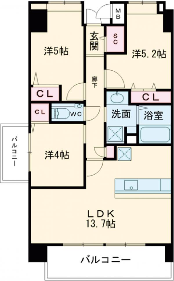 大字仲原の完工年月(2026年2月)築の賃貸マンションの間取り