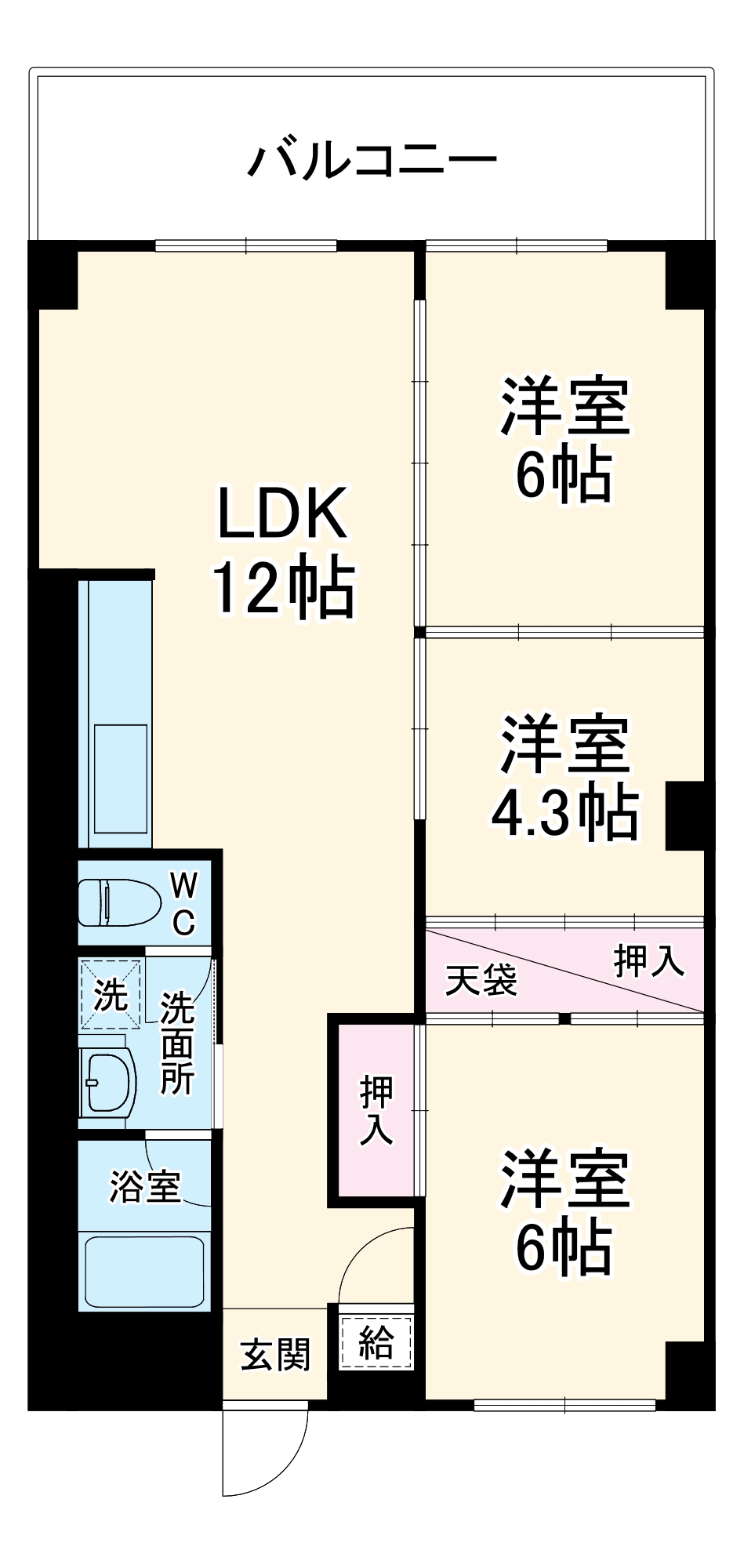 勝田台の完工年月(1974年6月)築の賃貸マンションの間取り