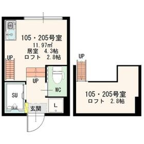 シャンブル東新宿・205号室の間取り