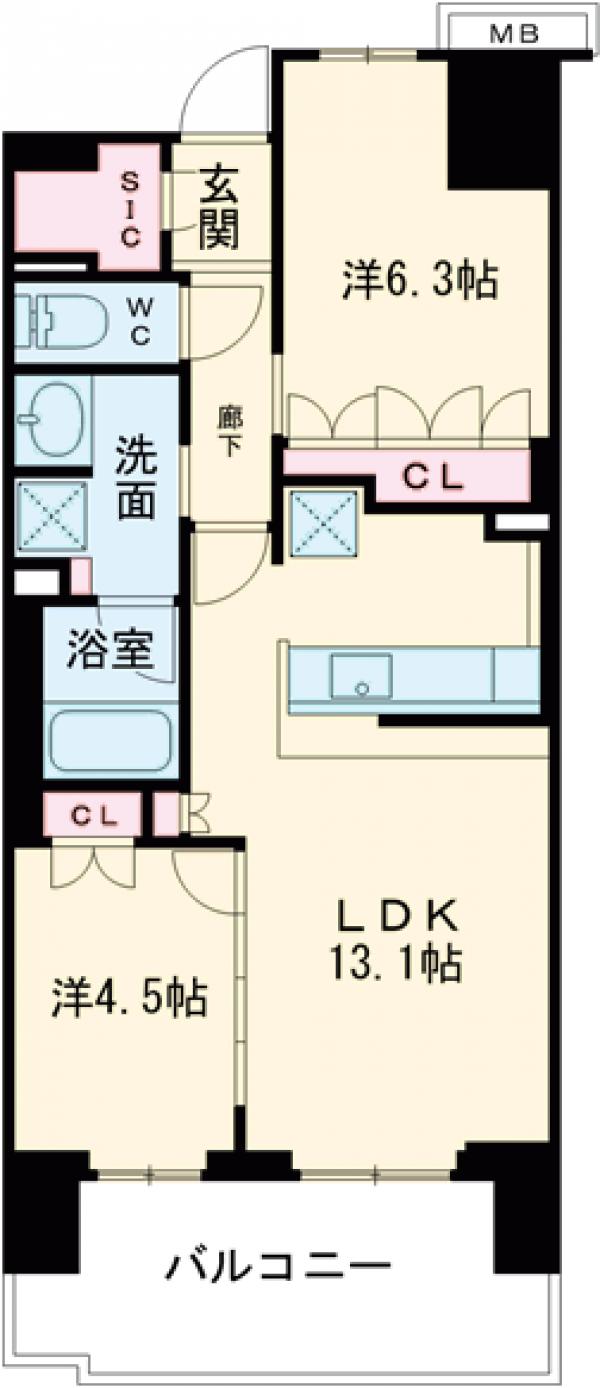 押上の完工年月(2014年8月)築の賃貸マンションの間取り