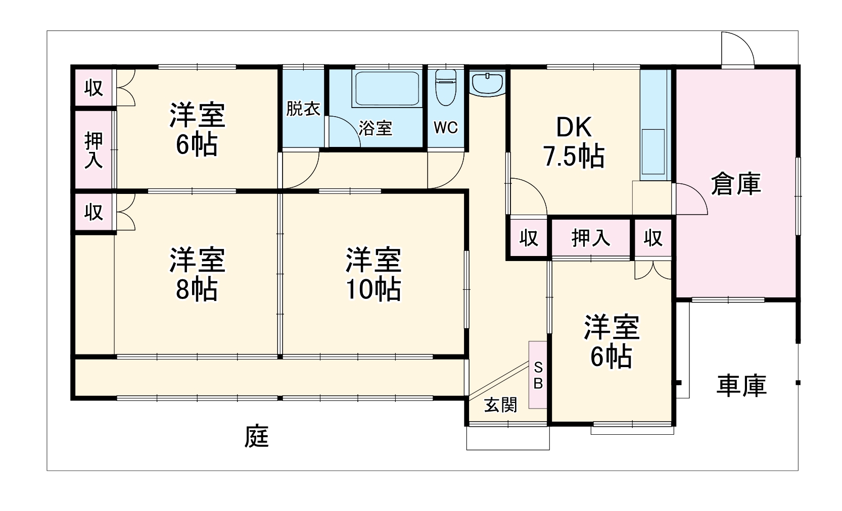 倉庫付平屋貸家の間取り